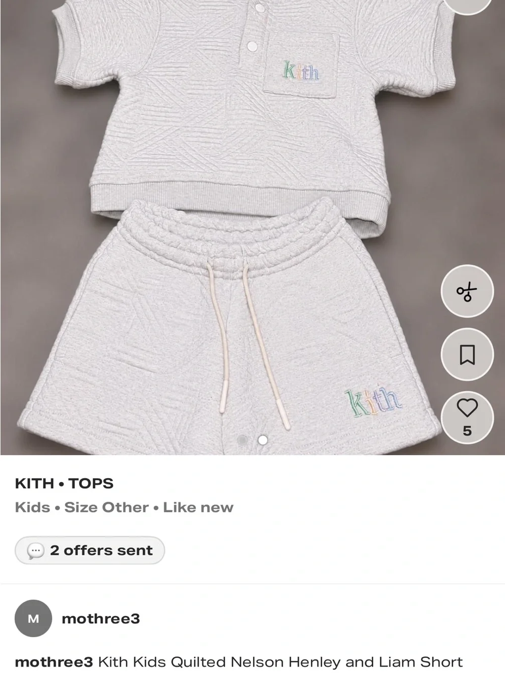 Kith Kids Quilted Cream Shorts with Pastel Logo